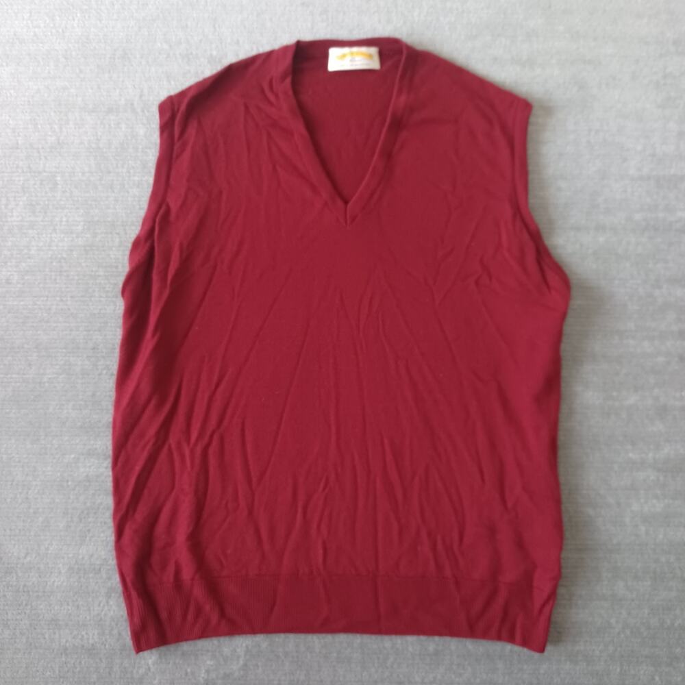 Vintage James Pringles Weavers Sweater Vest Mens 2XL Burgundy Pure Wool V-Neck